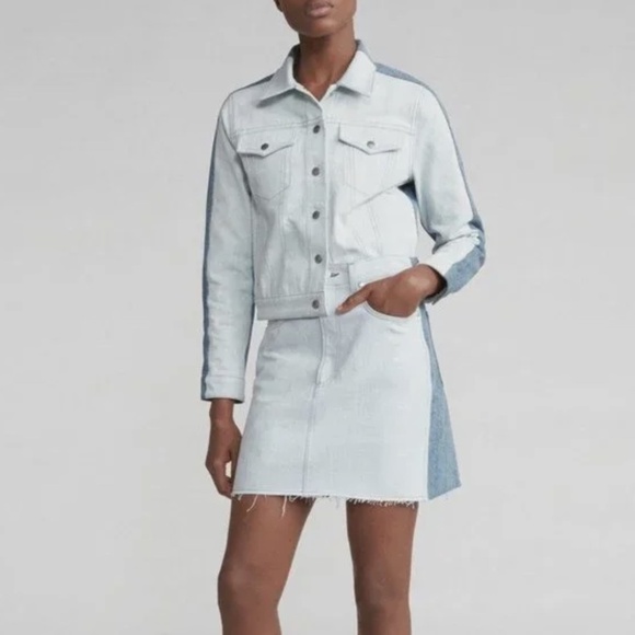 NWT Rag & Bone Moss Raw Hem Denim Mini Skirt in Double Blues - Picture 3 of 5